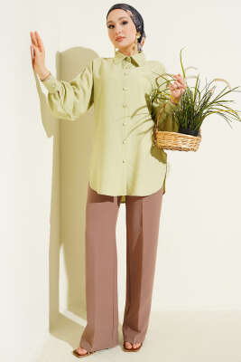 Leopar Jakar Balon Kol Gömlek Çağla Yeşili - Gömlek