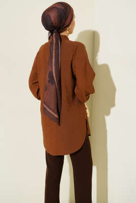 Leopar Jakar Balon Kol Gömlek Kestane - Gömlek