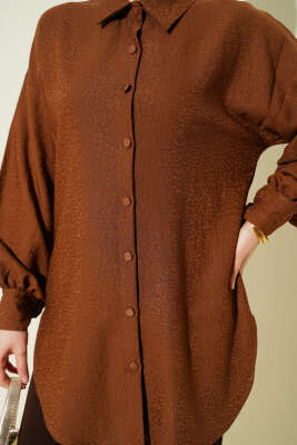 Leopar Jakar Balon Kol Gömlek Kestane - Gömlek