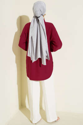 Leopar Jakar Balon Kol Gömlek Mürdüm - Gömlek