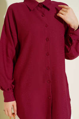 Leopar Jakar Balon Kol Gömlek Mürdüm - Gömlek