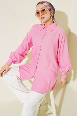 Leopar Jakar Balon Kol Gömlek Pembe - TABLO FASHİON