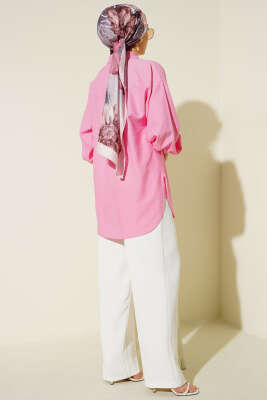 Leopar Jakar Balon Kol Gömlek Pembe - Gömlek