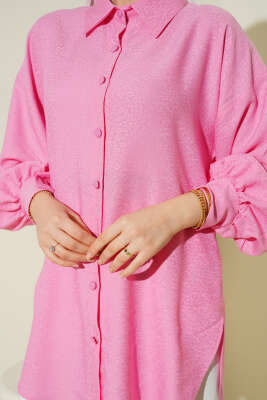 Leopar Jakar Balon Kol Gömlek Pembe - Gömlek