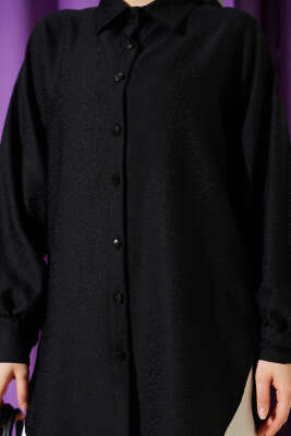 Leopar Jakar Balon Kol Gömlek Siyah - Gömlek