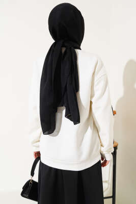 Leopar Kalpli Üç İplik Sweatshirt Ekru - Tunik