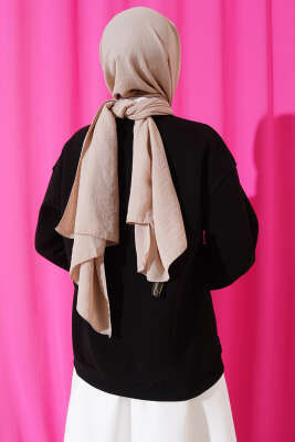 Leopar Kalpli Üç İplik Sweatshirt Siyah - Tunik