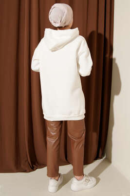 Leopar Kurdele Baskılı Üç İplik Sweatshirt Ekru - Tunik