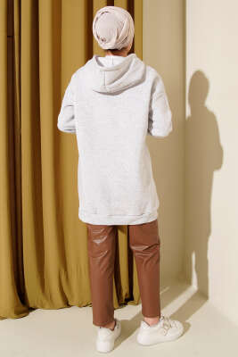 Leopar Kurdele Baskılı Üç İplik Sweatshirt Gri - Tunik