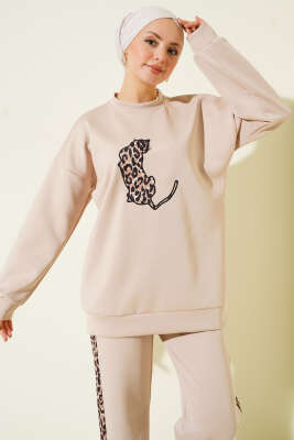 Leopar Şeritli İkili Scuba Takım Bej - İkili Takım