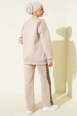 Leopar Şeritli İkili Scuba Takım Bej - İkili Takım