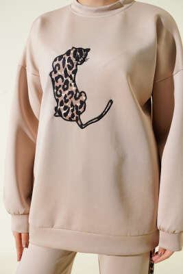 Leopar Şeritli İkili Scuba Takım Bej - İkili Takım