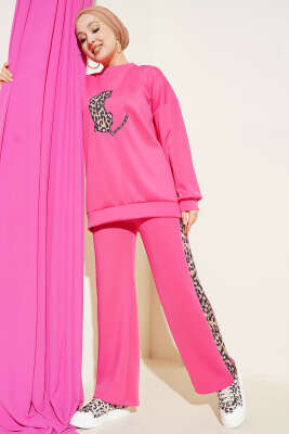 Leopar Şeritli İkili Scuba Takım Fuşya - TEGOE