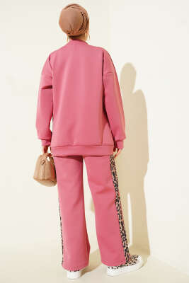 Leopar Şeritli İkili Scuba Takım Gül Kurusu - Günün Seçilenleri