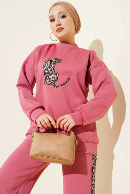 Leopar Şeritli İkili Scuba Takım Gül Kurusu - İkili Takım