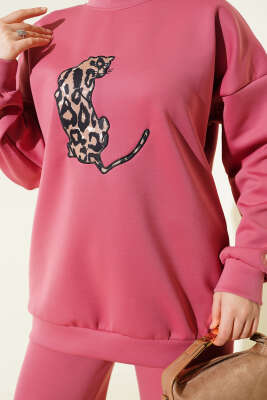 Leopar Şeritli İkili Scuba Takım Gül Kurusu - İkili Takım