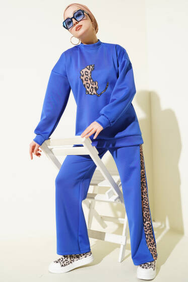 Leopar Şeritli İkili Scuba Takım Saks - İkili Takım