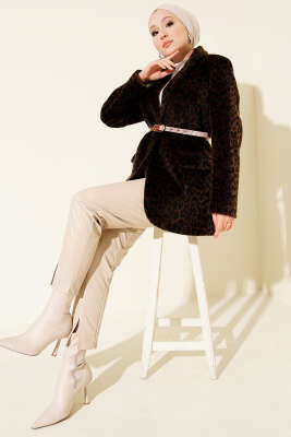 Leoparlı Kemerli Goldfox Ceket Acı Kahve - Ceket