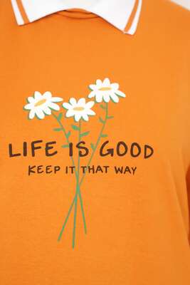 Life Is Good Baskılı Hardal Tunik - Tunik