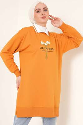 Life Is Good Baskılı Hardal Tunik 