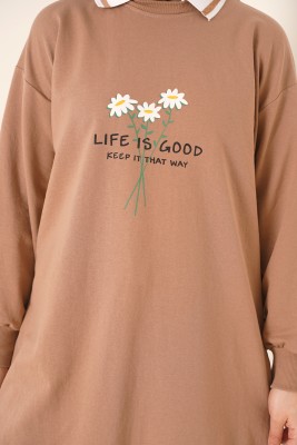 Life Is Good Baskılı Latte Tunik - Tunik