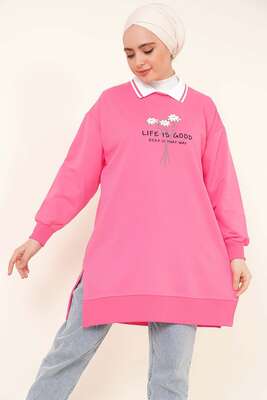 Life Is Good Baskılı Pembe Tunik 