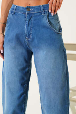 Likralı Baggy Kot Pantolon Orta Mavi - Kadın Giyim Modelleri