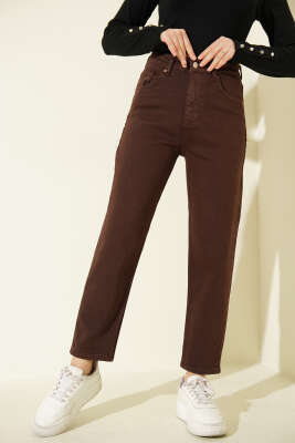 Likralı Boru Paça Kot Pantolon Kahve - HEPYEK