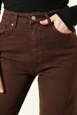 Likralı Boru Paça Kot Pantolon Kahve - Pantolon