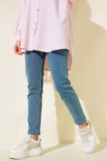 Likralı Boyfriend Kot Pantolon Açık Mavi - Pantolon