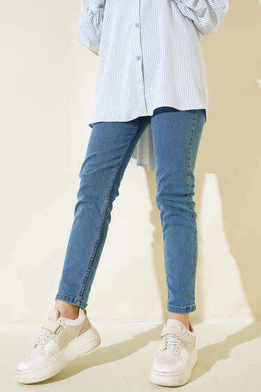 Likralı Boyfriend Kot Pantolon Orta Mavi - Pantolon