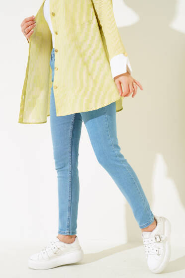 Likralı Büyük Beden Dar Paça Pantolon Açık Mavi - Pantolon