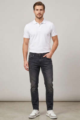 Likralı Cepli Erkek Kot Pantolon Füme - Erkek Pantolon