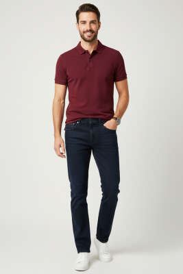 Likralı Dar Paça Basic Erkek Kot Pantolon Lacivert - Erkek Jean