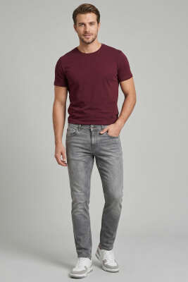 Likralı Dar Paça Erkek Kot Pantolon Gri - Erkek Pantolon