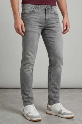 Likralı Dar Paça Erkek Kot Pantolon Gri - DEEP BROWN