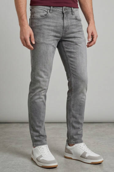 Likralı Dar Paça Erkek Kot Pantolon Gri - Erkek Pantolon