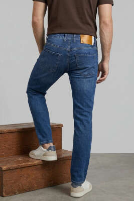 Likralı Dar Paça Erkek Kot Pantolon Koyu Mavi - Erkek Pantolon