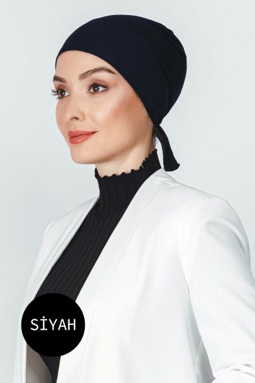 Likralı Dikişsiz Siyah Bone - Black&White