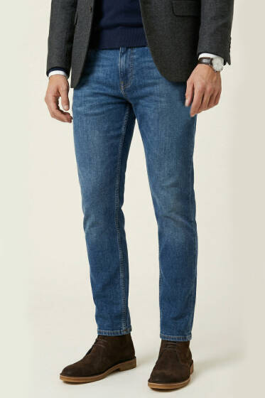 Likralı Erkek Kot Pantolon Koyu Mavi - Erkek Pantolon