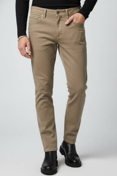 Likralı Gabardin Erkek Pantolon Bej - Erkek Pantolon