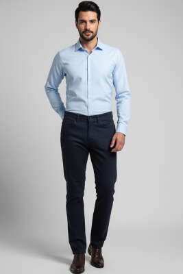 Likralı Gabardin Erkek Pantolon Lacivert - Erkek Pantolon