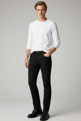 Likralı Gabardin Erkek Pantolon Siyah - Erkek Pantolon