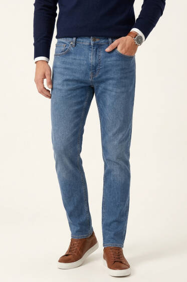 Likralı Kot Erkek Pantolon Mavi - Erkek Pantolon