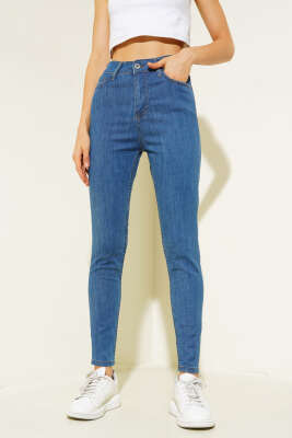 Likralı Skinny Jean Pantolon Orta Mavi - Pantolon