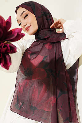 Lily Desenli Soft Şal Bordo - MADAME POLO ŞAL