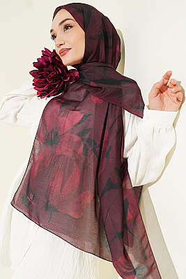 Lily Desenli Soft Şal Bordo - Başörtüsü