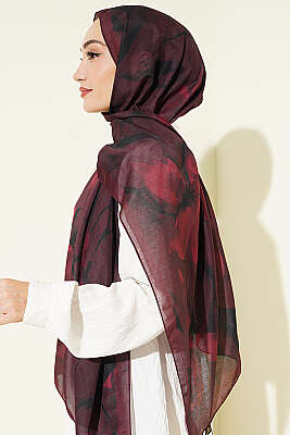 Lily Desenli Soft Şal Bordo - Başörtüsü