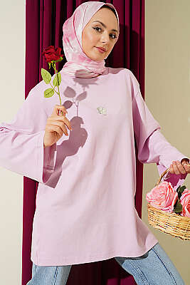 Lilyum Baskılı Basic Tunik Lila - Tunik