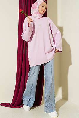 Lilyum Baskılı Basic Tunik Lila - Tunik